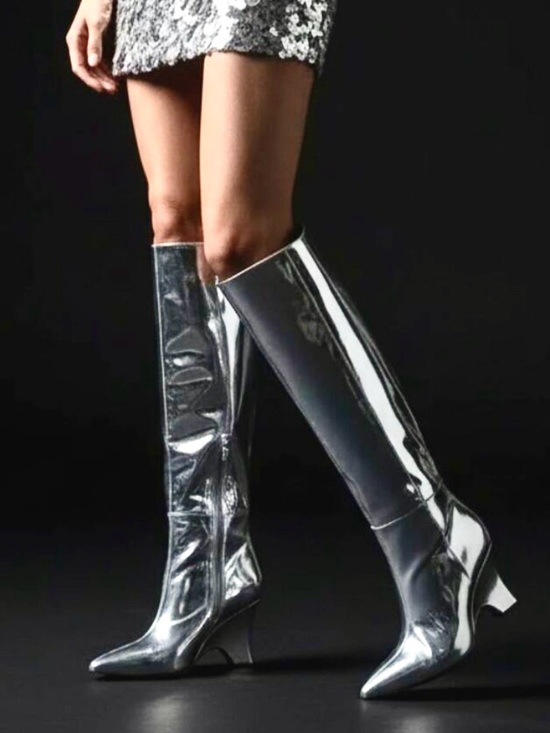 Sam Edelman Shoes - Sam Edelman Vance 2 Knee High Boots Silver Metallic Pointed Toe Block Heel
